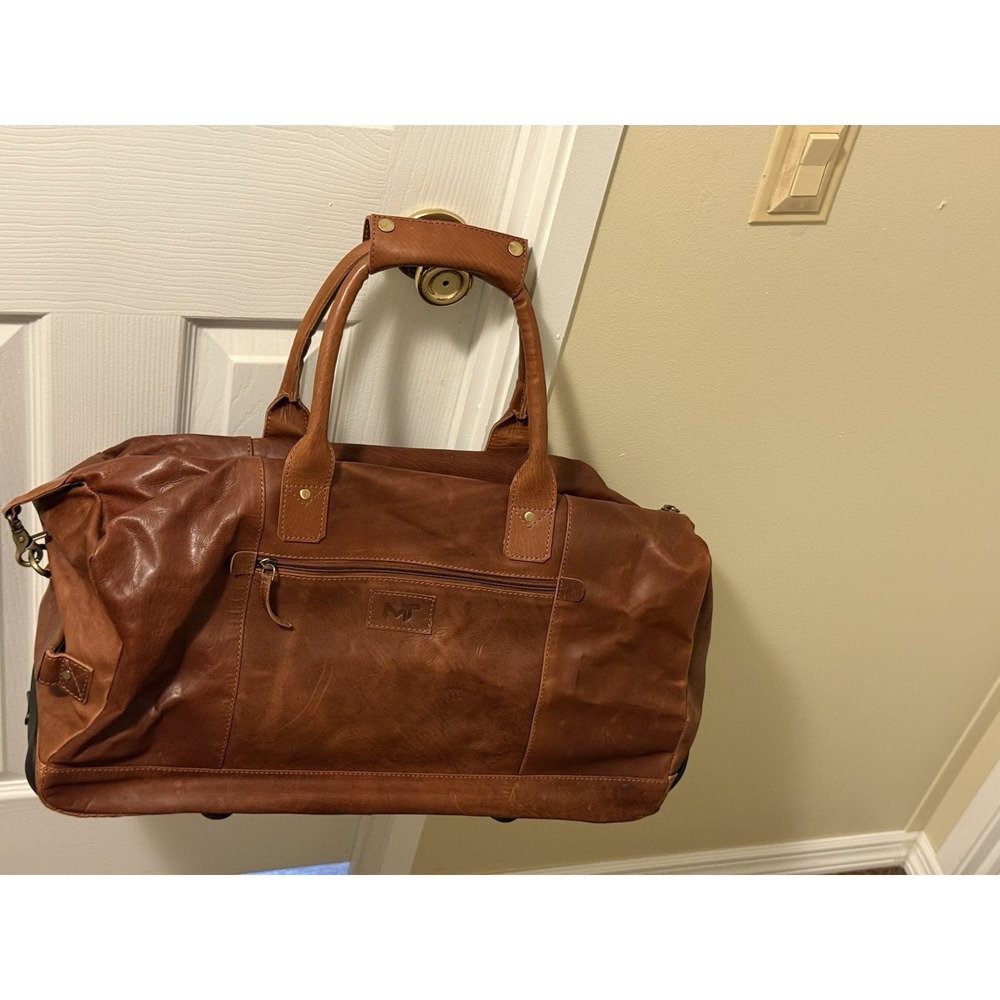 MaheTri‎ Brown Leather Duffle Trolley Travel Bag